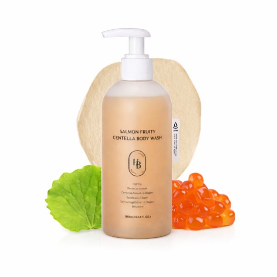 HEVEBLUE Salmon Fruity Centella Body Wash 300 ml – nawilżający żel do mycia ciała z centellą i PDRN (.jpg